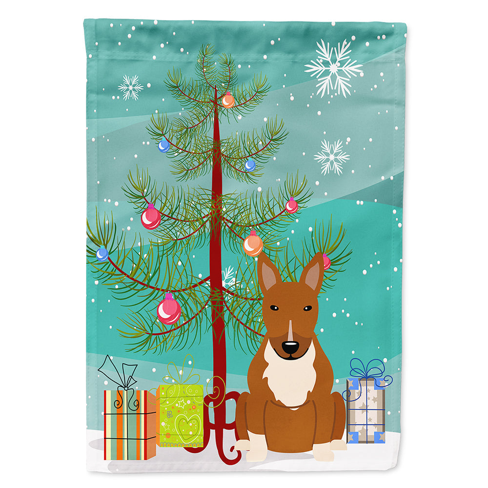Merry Christmas Tree Bull Terrier Red House Flag 28x40 Porch Sleeve Pole Decorative Outside Yard Banner Artwork Wall Hanging, Polyester