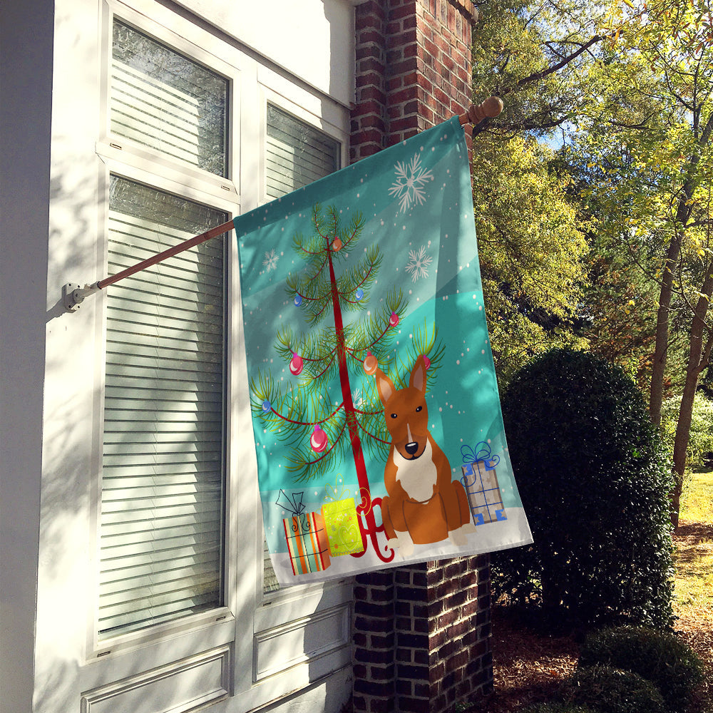 Merry Christmas Tree Bull Terrier Red House Flag 28x40 Porch Sleeve Pole Decorative Outside Yard Banner Artwork Wall Hanging, Polyester