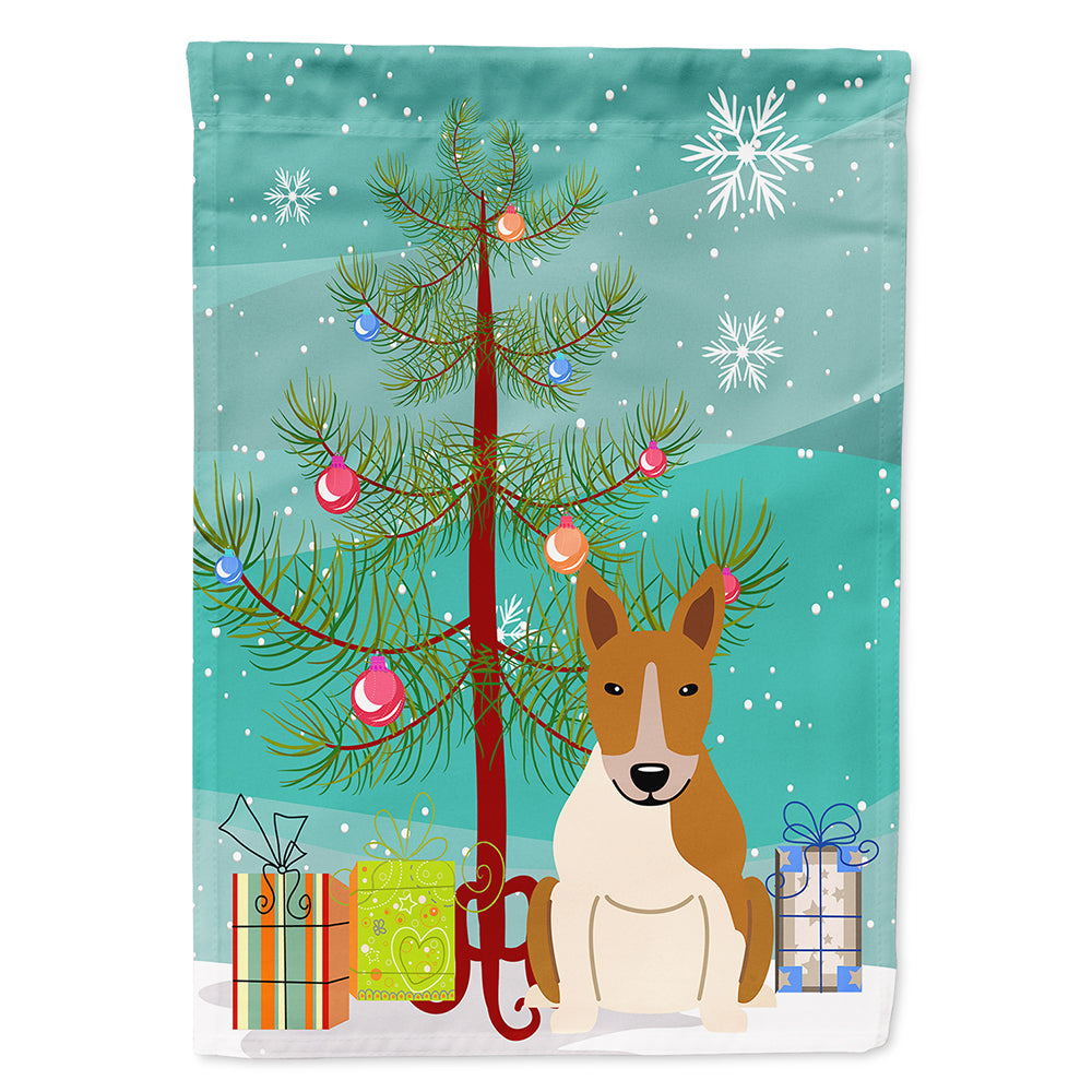 Merry Christmas Tree Bull Terrier Red White House Flag 28x40 Porch Sleeve Pole Decorative Outside Yard Banner Artwork Wall Hanging, Polyester
