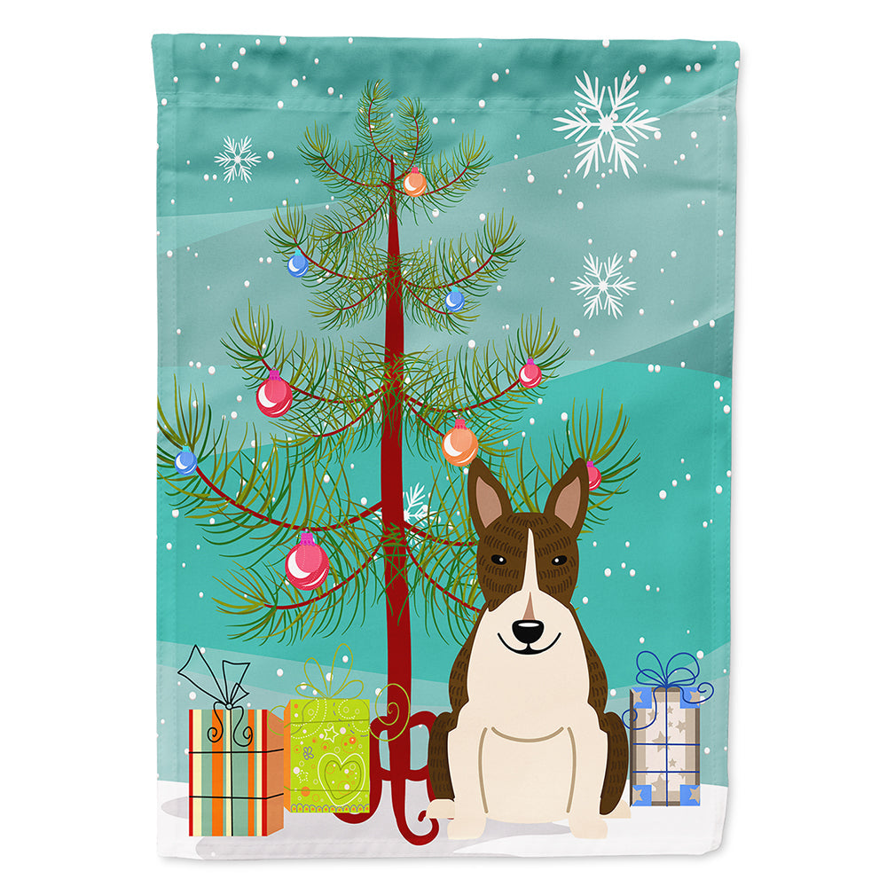 Merry Christmas Tree Bull Terrier Dark Brindle House Flag 28x40 Porch Sleeve Pole Decorative Outside Yard Banner Artwork Wall Hanging, Polyester