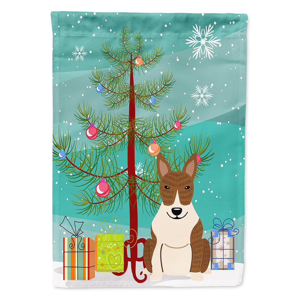 Merry Christmas Tree Bull Terrier Brindle House Flag 28x40 Porch Sleeve Pole Decorative Outside Yard Banner Artwork Wall Hanging, Polyester