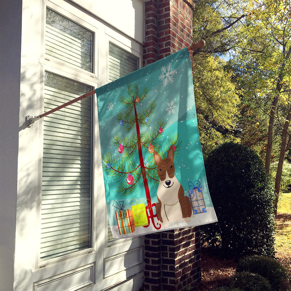 Merry Christmas Tree Bull Terrier Brindle House Flag 28x40 Porch Sleeve Pole Decorative Outside Yard Banner Artwork Wall Hanging, Polyester