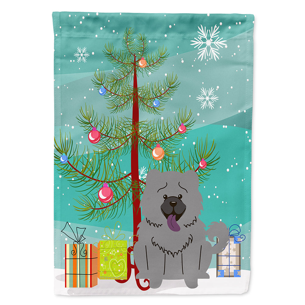 Merry Christmas Tree Chow Chow Blue House Flag 28x40 Porch Sleeve Pole Decorative Outside Yard Banner Artwork Wall Hanging, Polyester