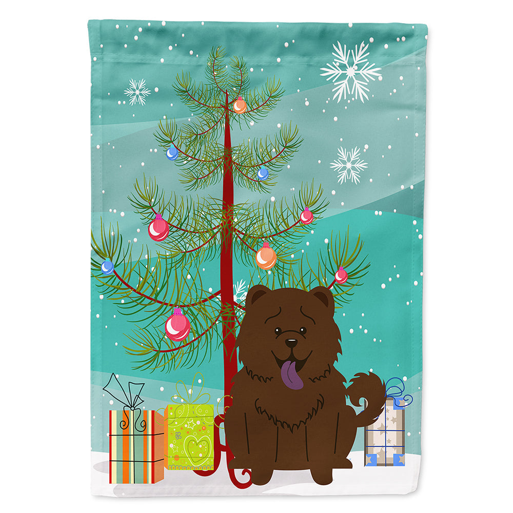 Merry Christmas Tree Chow Chow Chocolate House Flag 28x40 Porch Sleeve Pole Decorative Outside Yard Banner Artwork Wall Hanging, Polyester