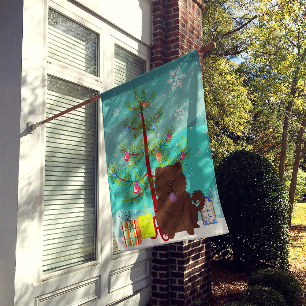 Merry Christmas Tree Chow Chow Chocolate House Flag 28x40 Porch Sleeve Pole Decorative Outside Yard Banner Artwork Wall Hanging, Polyester