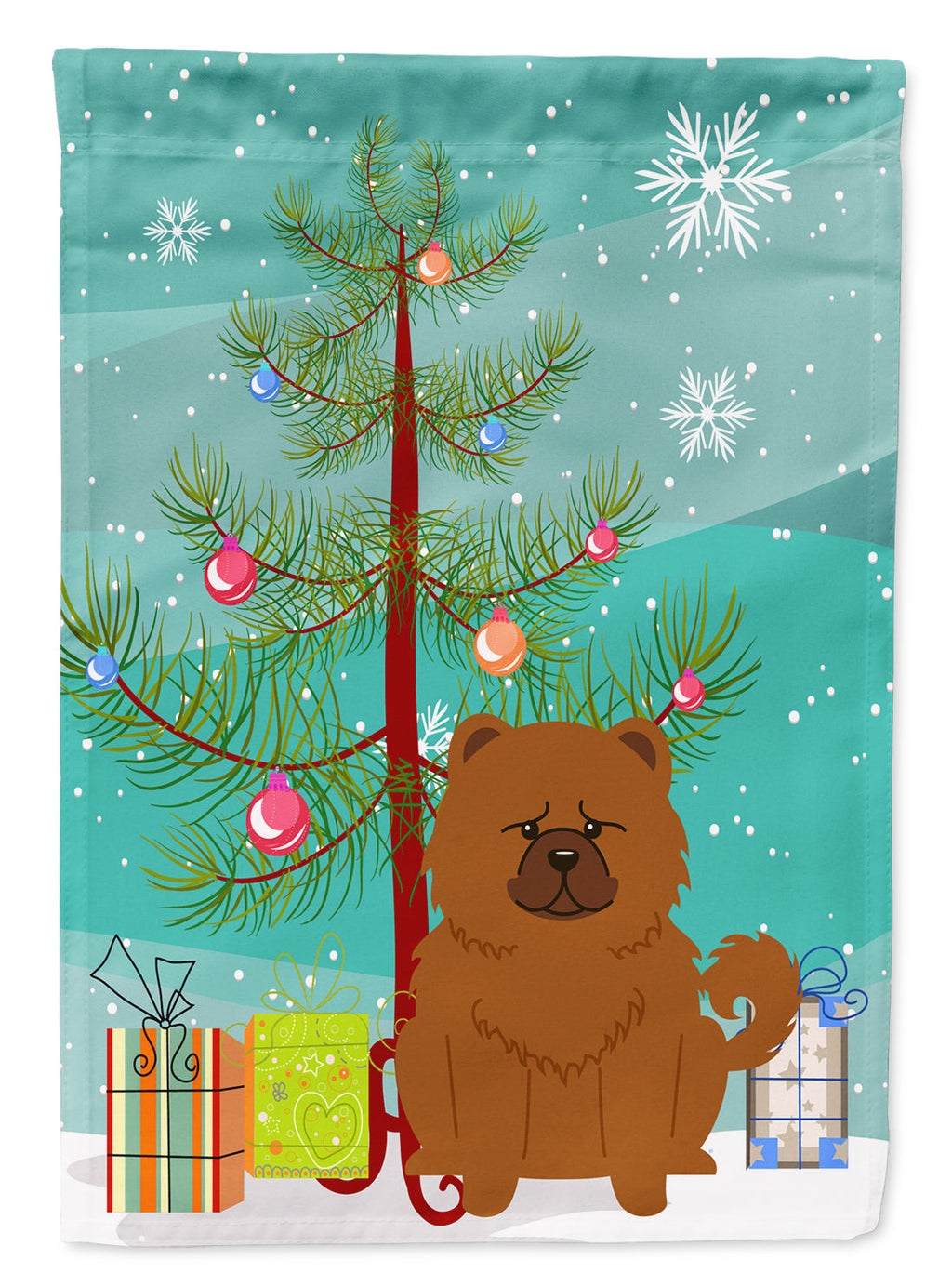 Merry Christmas Tree Chow Chow Red House Flag 28x40 Porch Sleeve Pole Decorative Outside Yard Banner Artwork Wall Hanging, Polyester
