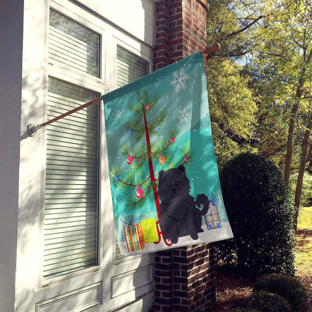 Merry Christmas Tree Chow Chow Black House Flag 28x40 Porch Sleeve Pole Decorative Outside Yard Banner Artwork Wall Hanging, Polyester