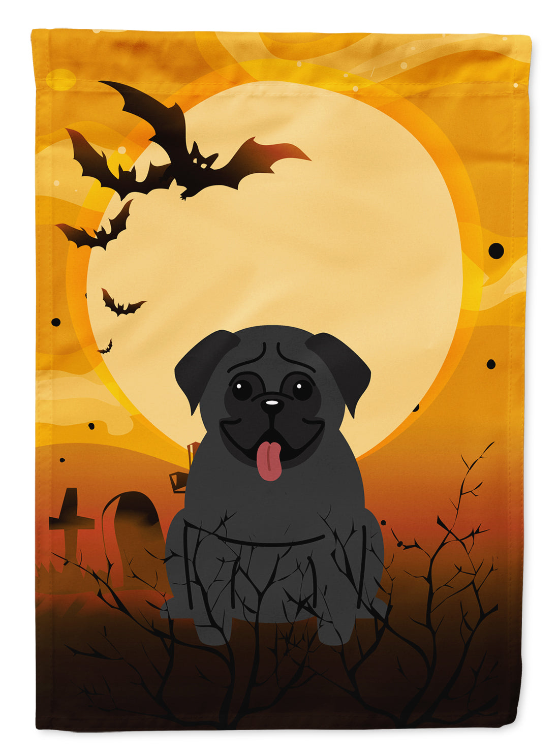 Halloween Pug Black House Flag 28x40 Porch Sleeve Pole Decorative Outside Yard Banner Artwork Wall Hanging, Polyester