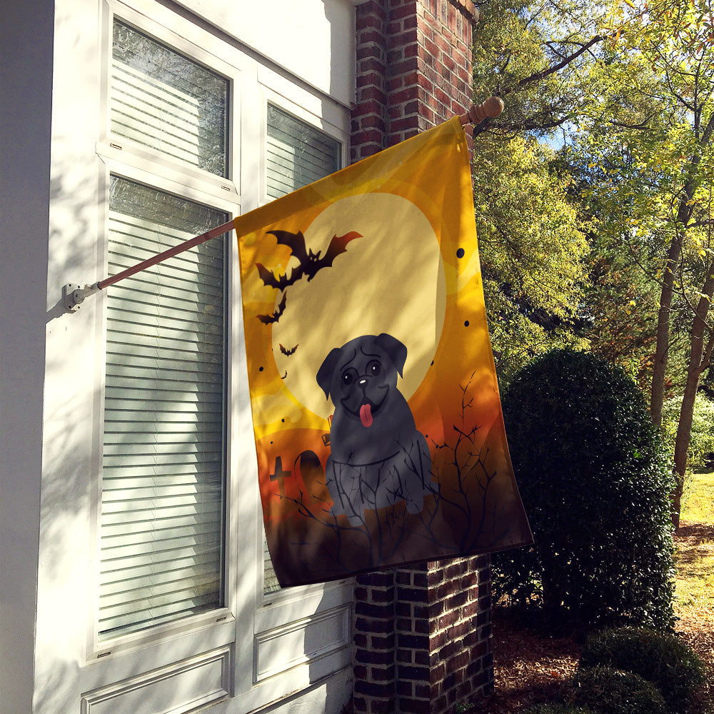 Halloween Pug Black House Flag 28x40 Porch Sleeve Pole Decorative Outside Yard Banner Artwork Wall Hanging, Polyester