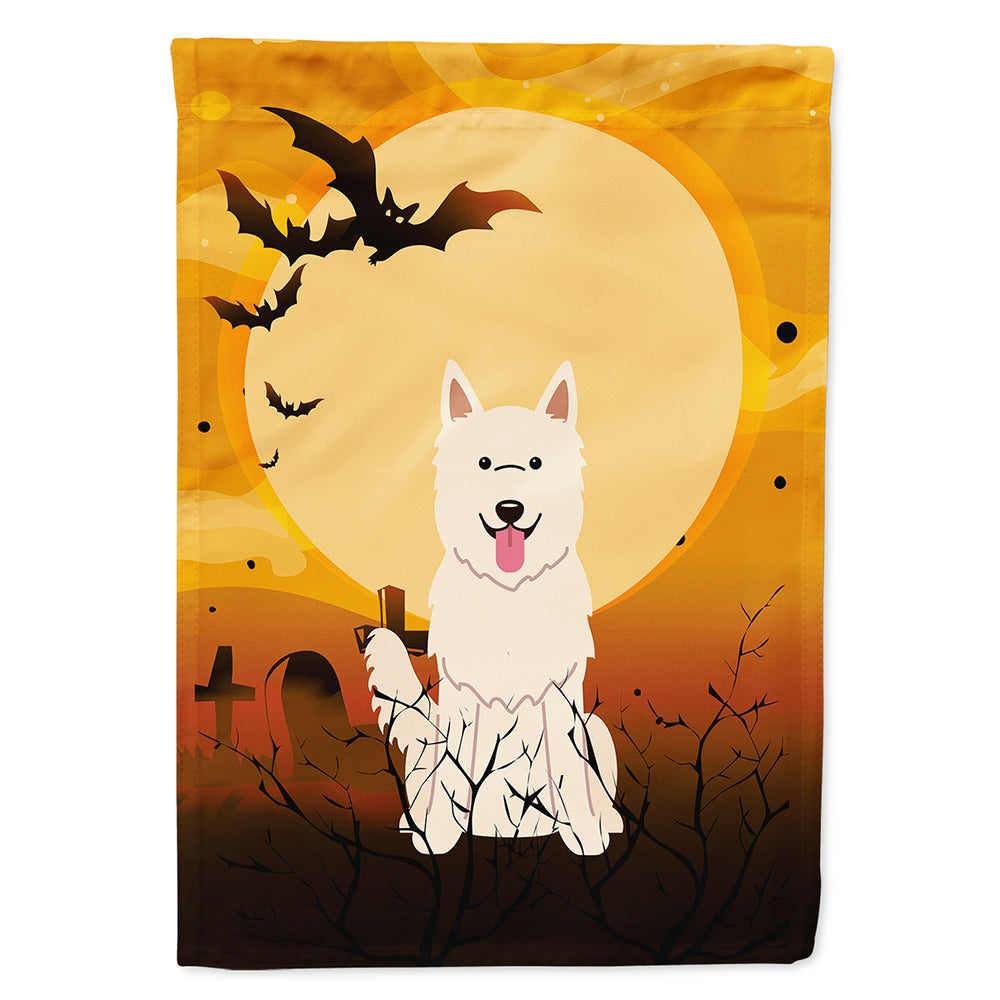 Halloween White German Shepherd House Flag 28x40 Porch Sleeve Pole Decorative Outside Yard Banner Artwork Wall Hanging, Polyester