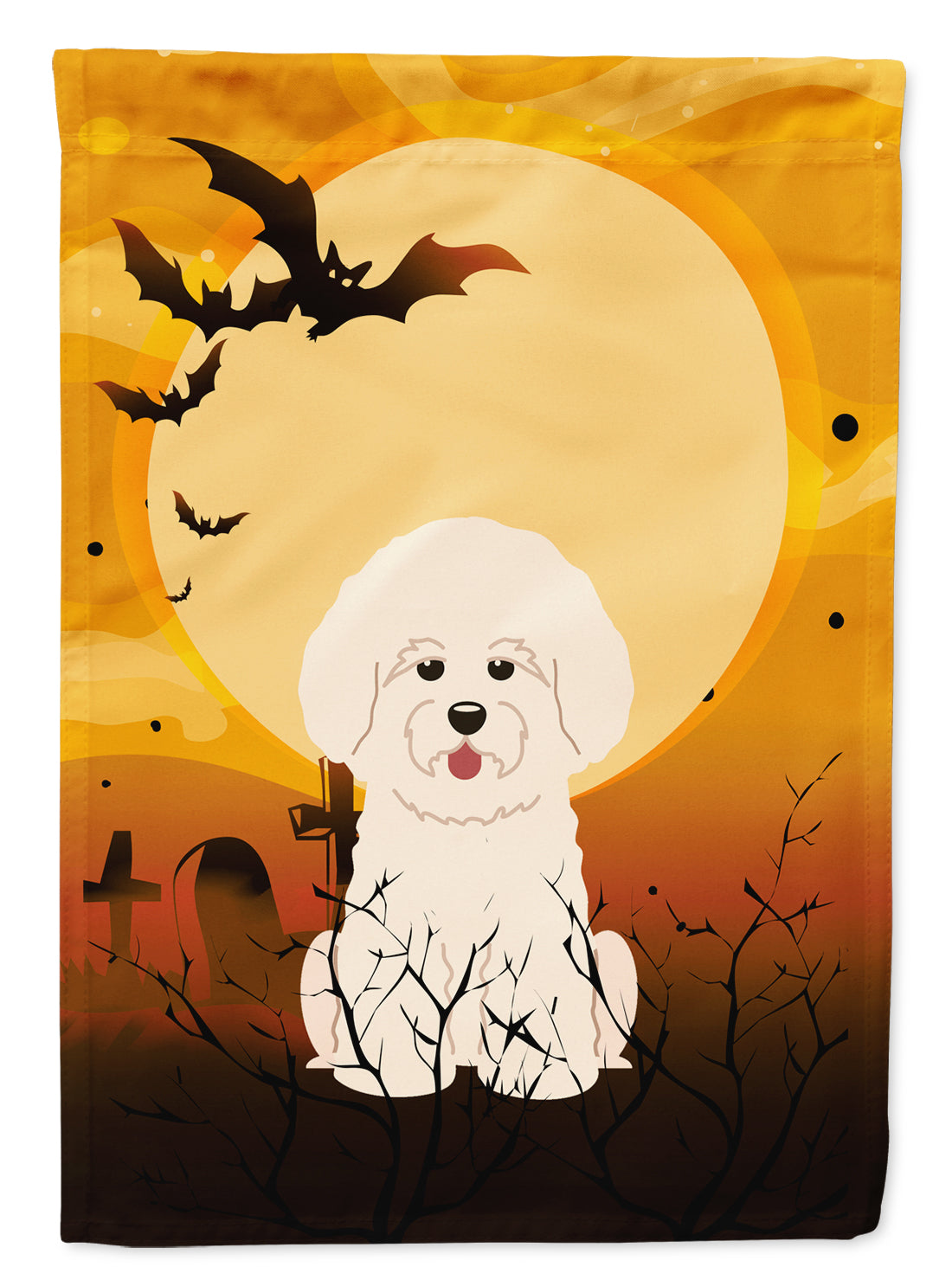 Halloween Bichon Frise House Flag 28x40 Porch Sleeve Pole Decorative Outside Yard Banner Artwork Wall Hanging, Polyester