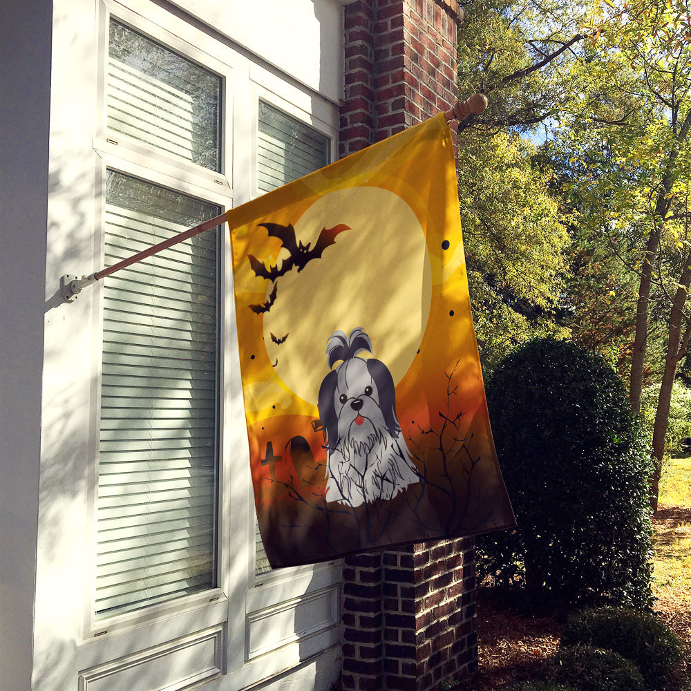 Halloween Shih Tzu Black Silver House Flag 28x40 Porch Sleeve Pole Decorative Outside Yard Banner Artwork Wall Hanging, Polyester
