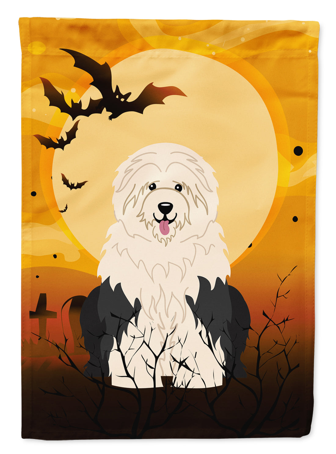 Halloween Old English Sheepdog House Flag 28x40 Porch Sleeve Pole Decorative Outside Yard Banner Artwork Wall Hanging, Polyester