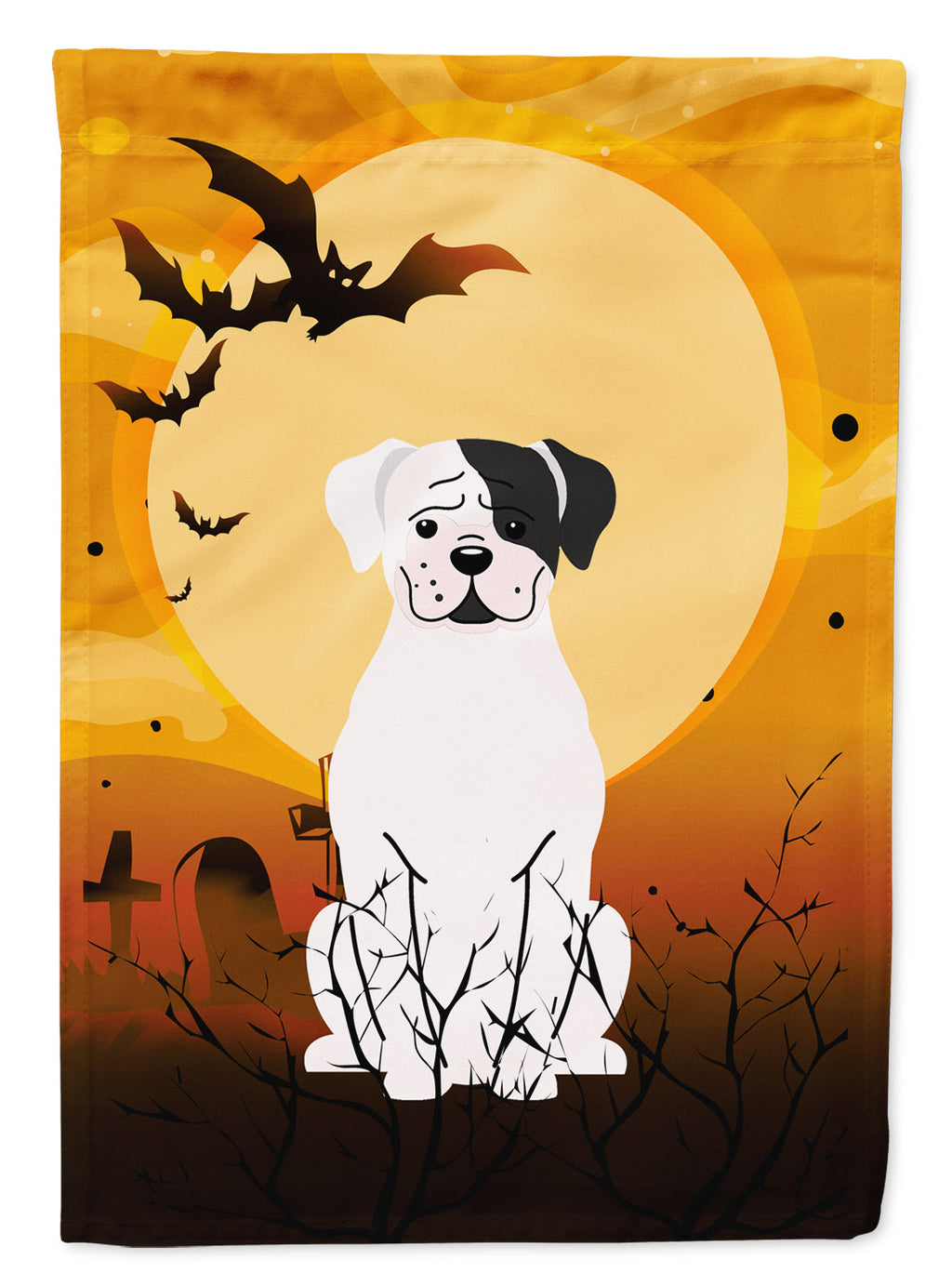 Halloween White Boxer Cooper House Flag 28x40 Porch Sleeve Pole Decorative Outside Yard Banner Artwork Wall Hanging, Polyester