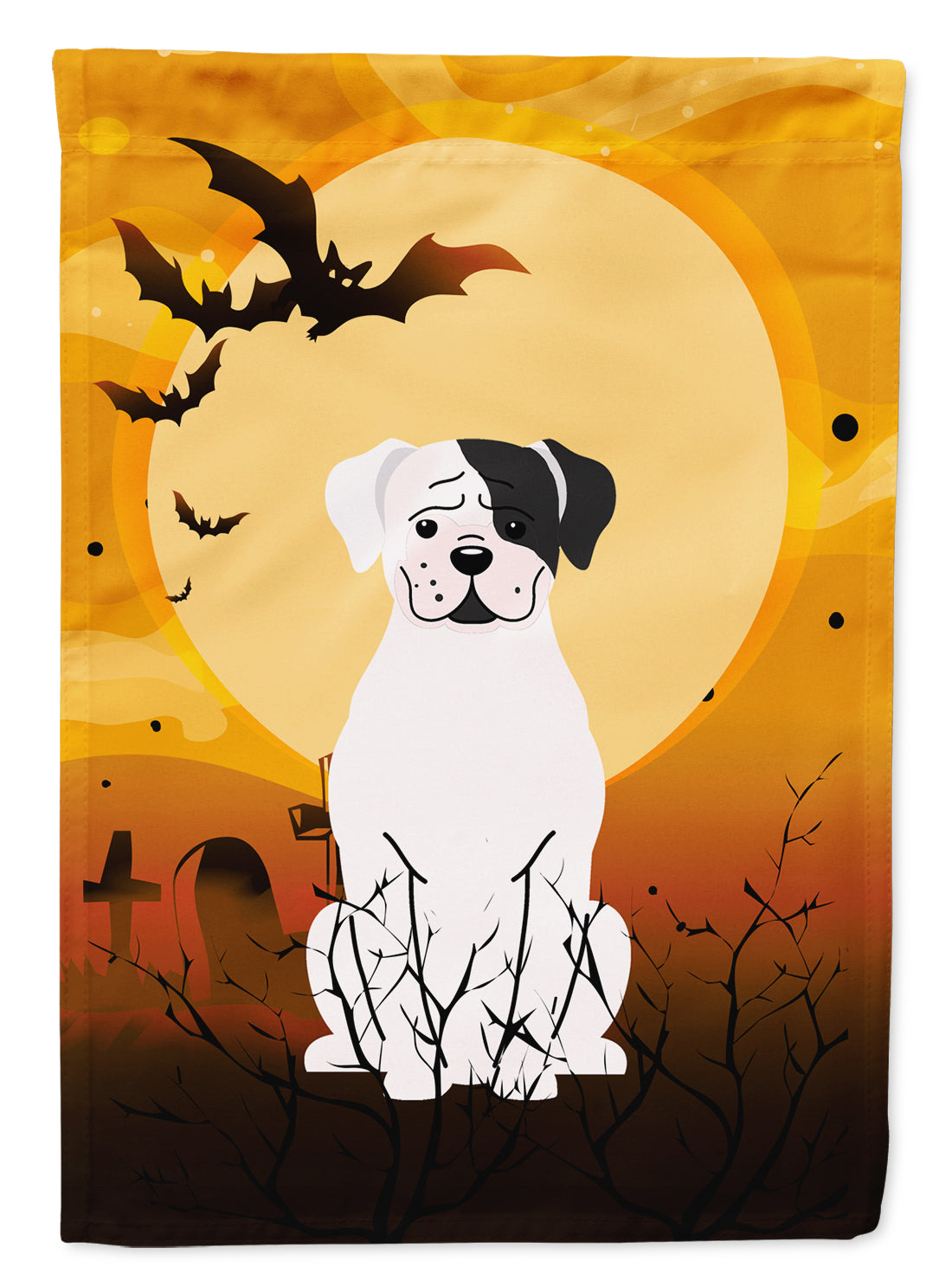 Halloween White Boxer Cooper House Flag 28x40 Porch Sleeve Pole Decorative Outside Yard Banner Artwork Wall Hanging, Polyester