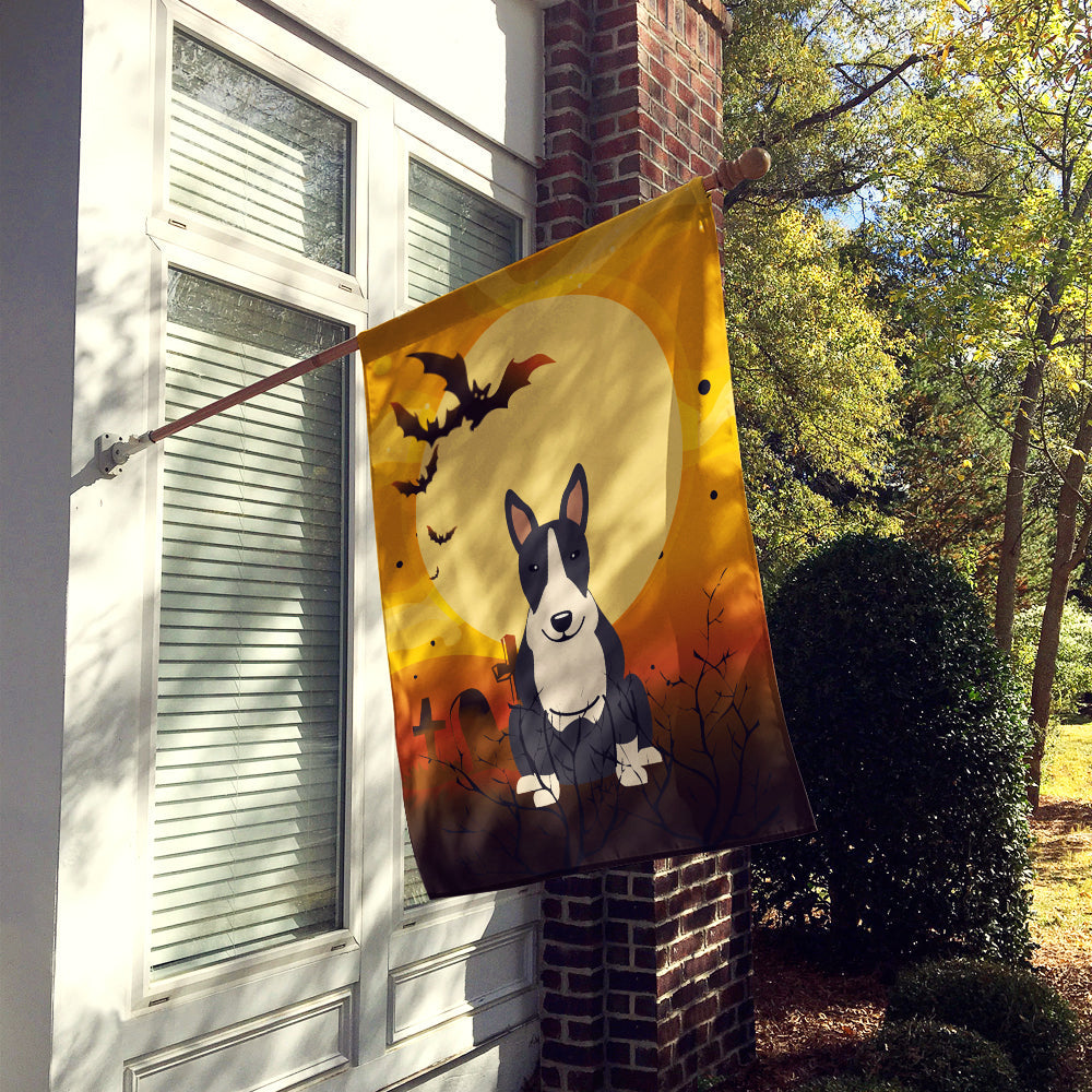 Halloween Bull Terrier Black White House Flag 28x40 Porch Sleeve Pole Decorative Outside Yard Banner Artwork Wall Hanging, Polyester
