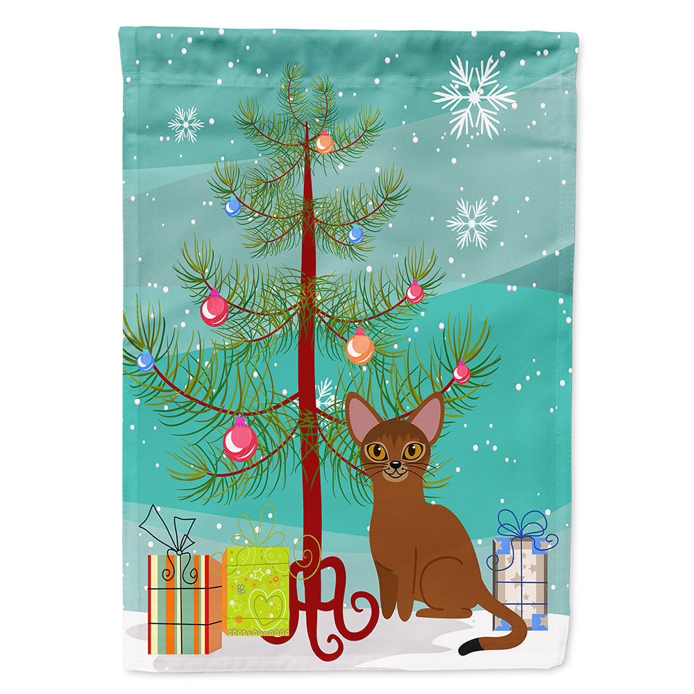 Abyssinian Cat Merry Christmas Tree House Flag 28x40 Porch Sleeve Pole Decorative Outside Yard Banner Artwork Wall Hanging, Polyester