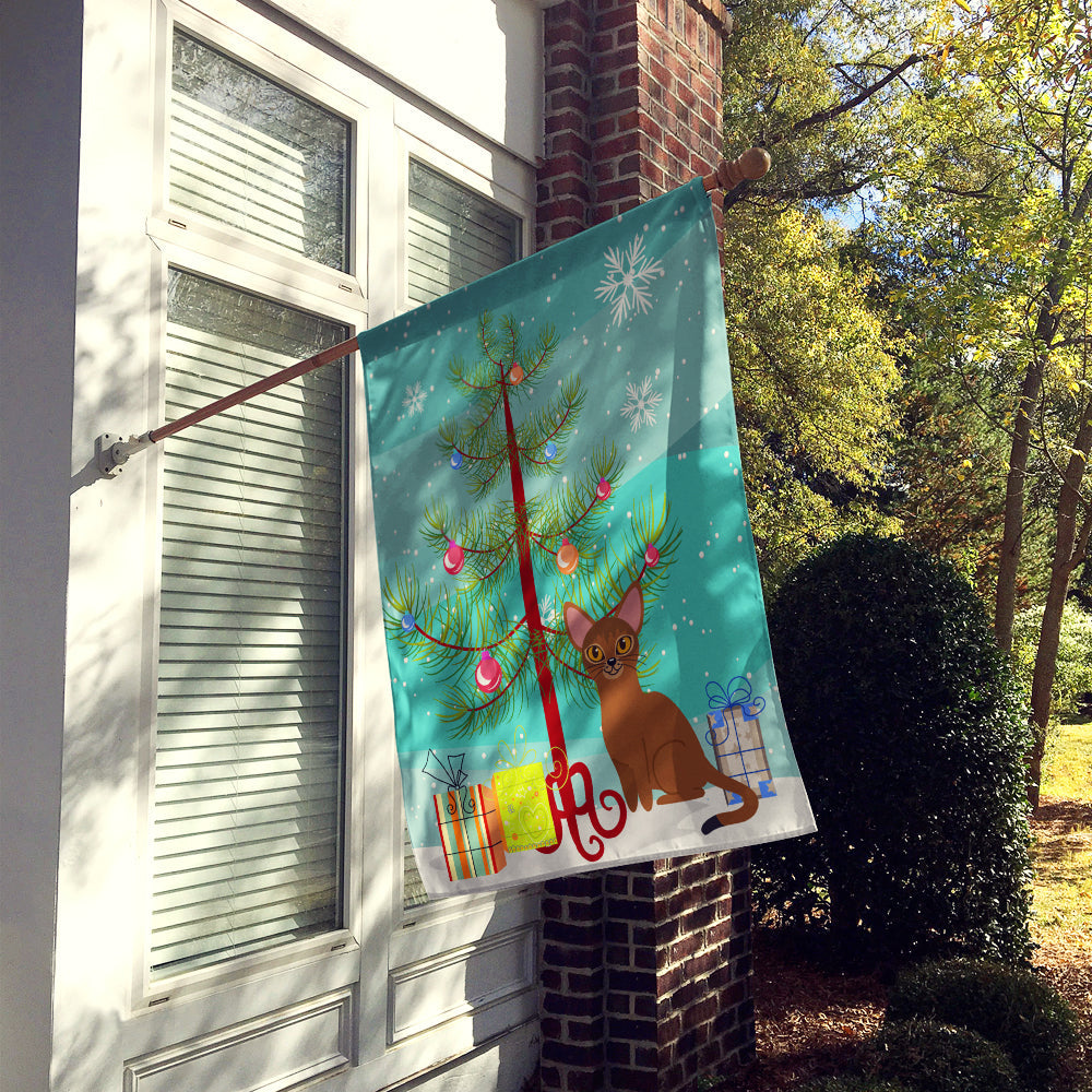 Abyssinian Cat Merry Christmas Tree House Flag 28x40 Porch Sleeve Pole Decorative Outside Yard Banner Artwork Wall Hanging, Polyester