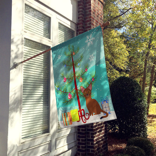 Abyssinian Cat Merry Christmas Tree House Flag 28x40 Porch Sleeve Pole Decorative Outside Yard Banner Artwork Wall Hanging, Polyester