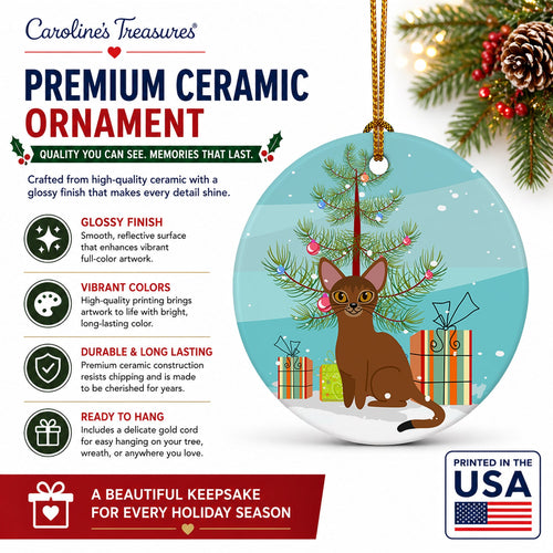 Abyssinian Cat Merry Christmas Tree Ceramic Ornament Christmas Tree Hanging Decorations for Home Christmas Holiday, Party, Gift, 3 in, Multicolor