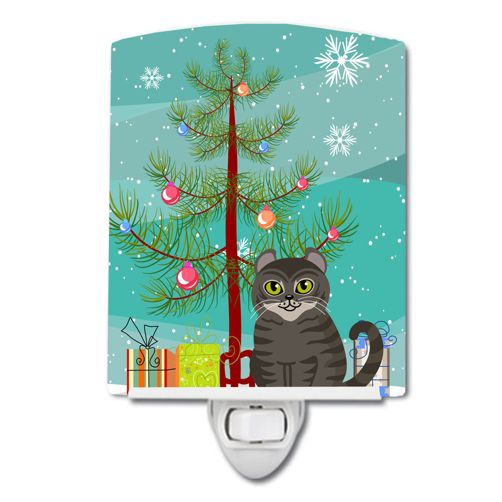 American Curl Cat Merry Christmas Tree Ceramic Night Light Compact, UL-Certified, Ideal for Bedroom, Bathroom, Nursery, Hallway, Kitchen, 6x4x3, Multicolor
