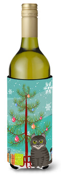 American Curl Cat Merry Christmas Tree Wine Bottle Hugger Gift Sleeve for Standard 750 ml Bottles, Insulated Reusable Also Fits Mini Shot & Pint Bottles