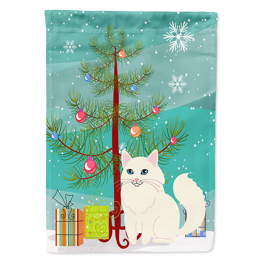 Turkish Angora Cat Merry Christmas Tree House Flag 28x40 Porch Sleeve Pole Decorative Outside Yard Banner Artwork Wall Hanging, Polyester