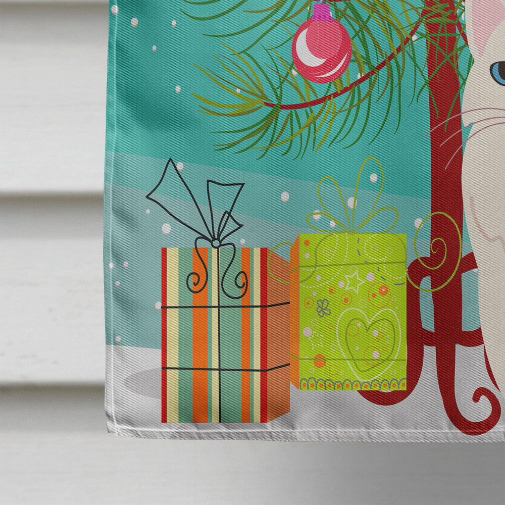 Turkish Angora Cat Merry Christmas Tree House Flag 28x40 Porch Sleeve Pole Decorative Outside Yard Banner Artwork Wall Hanging, Polyester