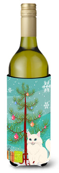 Turkish Angora Cat Merry Christmas Tree Wine Bottle Hugger Gift Sleeve for Standard 750 ml Bottles, Insulated Reusable Also Fits Mini Shot & Pint Bottles