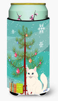 Turkish Angora Cat Merry Christmas Tree Tall Boy Hugger Can Cooler Sleeve Machine Washable Drink Collapsible Insulator Beverage Insulated Holder