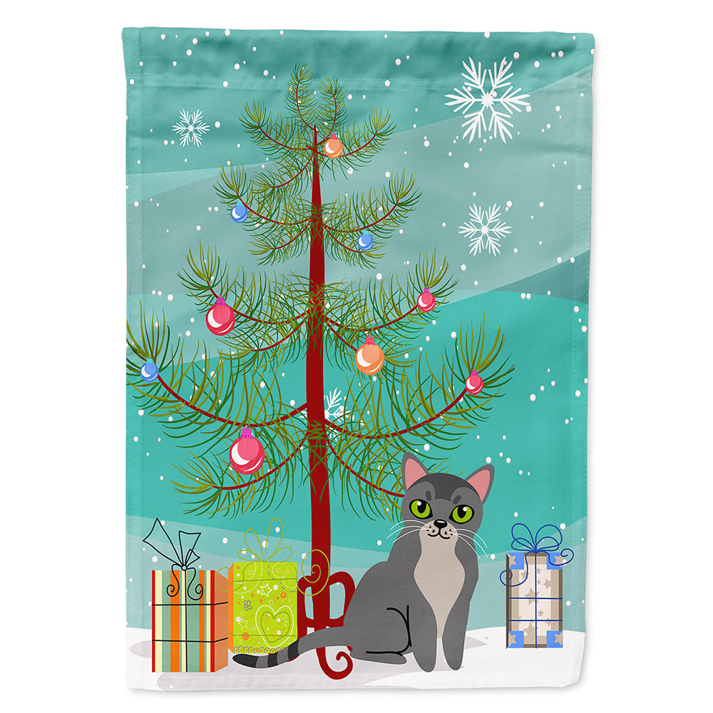 Asian Cat Merry Christmas Tree House Flag 28x40 Porch Sleeve Pole Decorative Outside Yard Banner Artwork Wall Hanging, Polyester