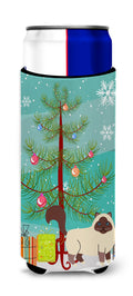Birman Cat Merry Christmas Tree Slim Can Hugger , Insulated Foam Hugger for 12 oz Slim Cans, Beer Bottles & Water Bottles, Printed in USA