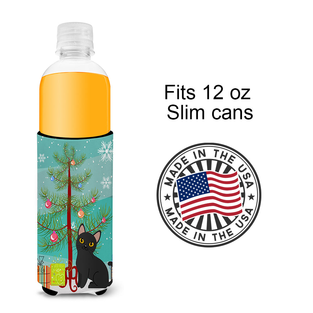 Bombay Cat Merry Christmas Tree Slim Can Hugger , Insulated Foam Hugger for 12 oz Slim Cans, Beer Bottles & Water Bottles, Printed in USA