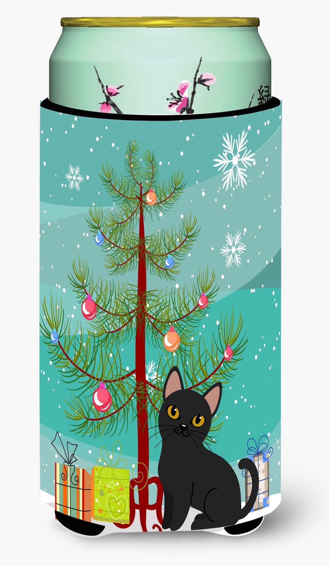 Bombay Cat Merry Christmas Tree Tall Boy Hugger Can Cooler Sleeve Machine Washable Drink Collapsible Insulator Beverage Insulated Holder