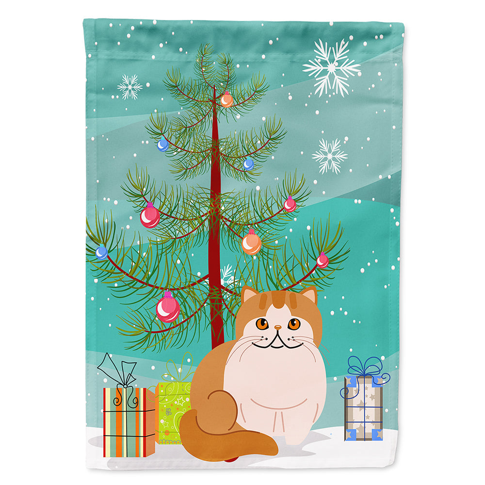 Exotic Shorthair Cat Merry Christmas Tree House Flag 28x40 Porch Sleeve Pole Decorative Outside Yard Banner Artwork Wall Hanging, Polyester