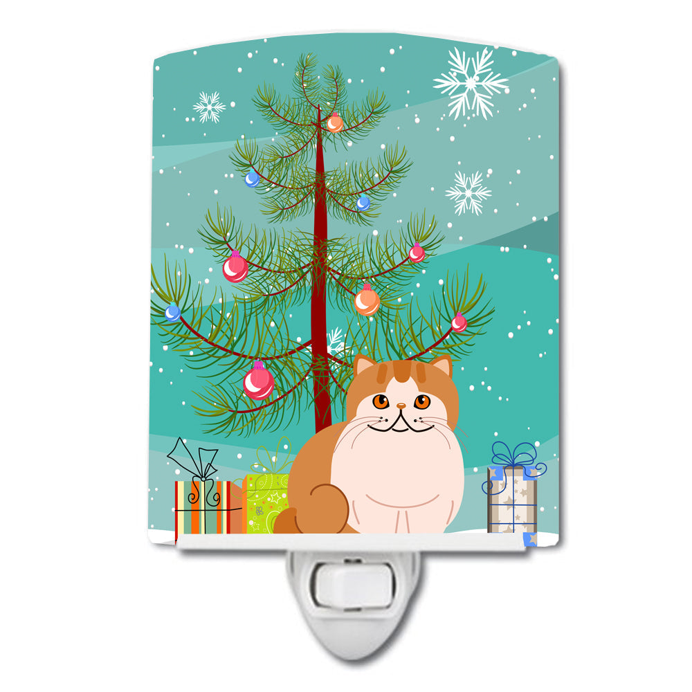 Exotic Shorthair Cat Merry Christmas Tree Ceramic Night Light Compact, UL-Certified, Ideal for Bedroom, Bathroom, Nursery, Hallway, Kitchen, 6x4x3, Multicolor