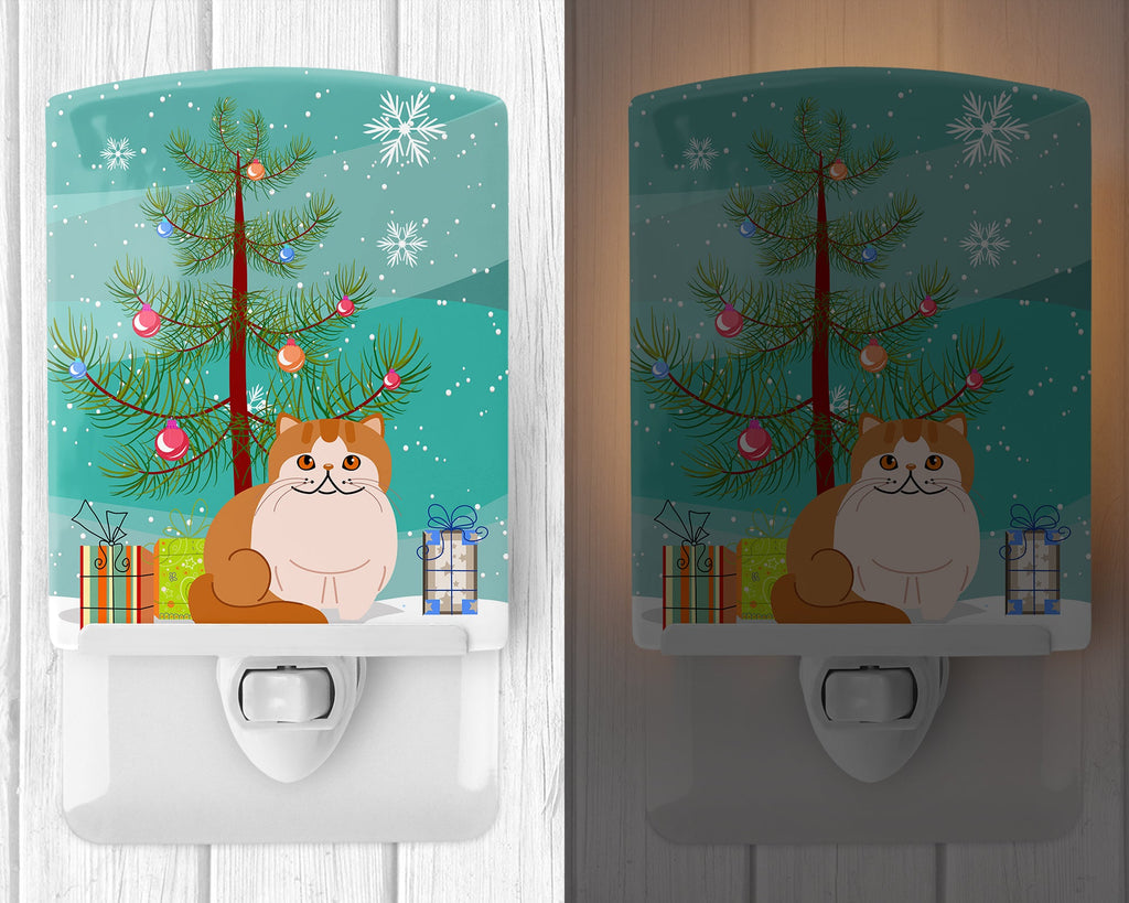 Exotic Shorthair Cat Merry Christmas Tree Ceramic Night Light Compact, UL-Certified, Ideal for Bedroom, Bathroom, Nursery, Hallway, Kitchen, 6x4x3, Multicolor