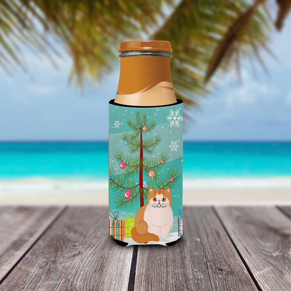 Exotic Shorthair Cat Merry Christmas Tree Slim Can Hugger , Insulated Foam Hugger for 12 oz Slim Cans, Beer Bottles & Water Bottles, Printed in USA