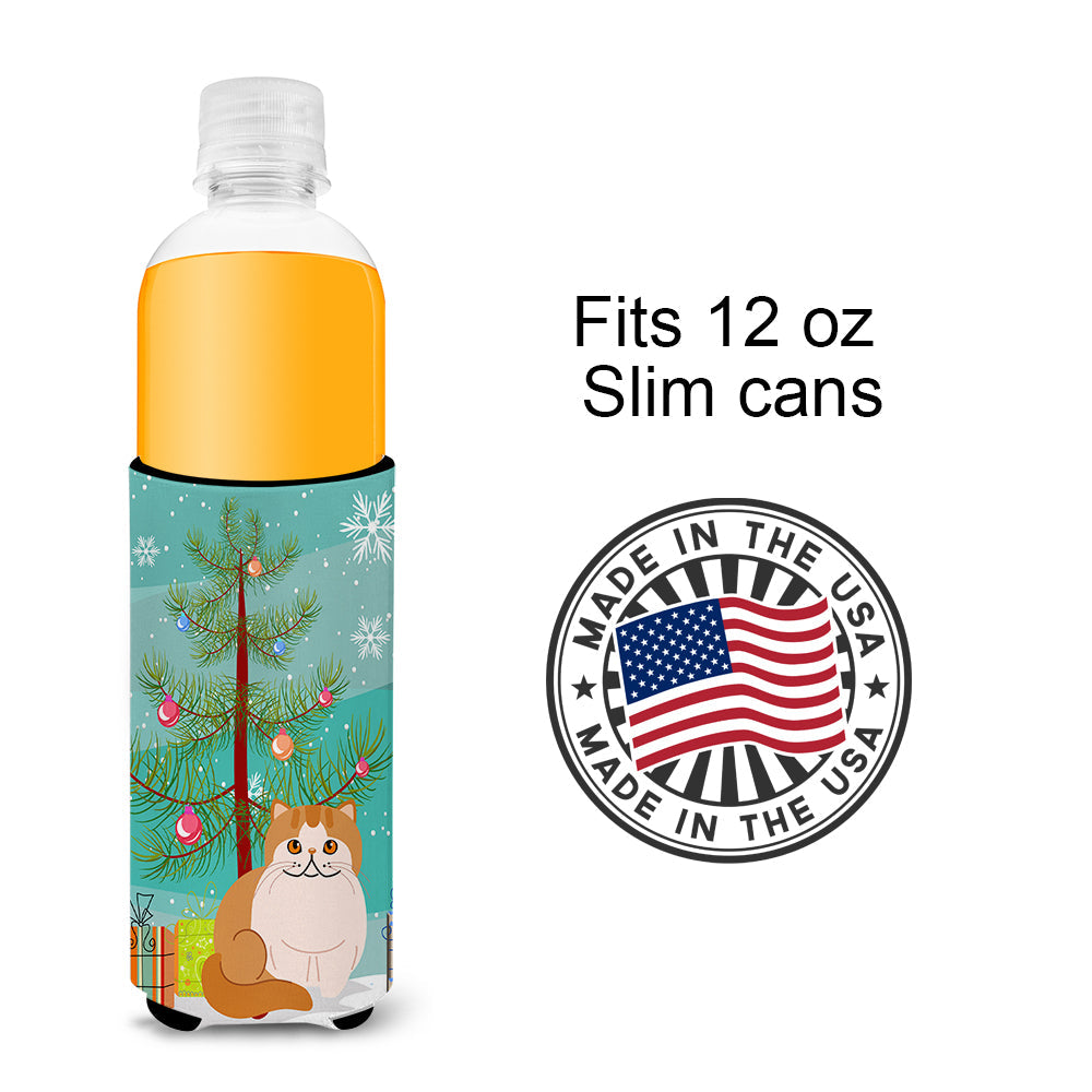Exotic Shorthair Cat Merry Christmas Tree Slim Can Hugger , Insulated Foam Hugger for 12 oz Slim Cans, Beer Bottles & Water Bottles, Printed in USA