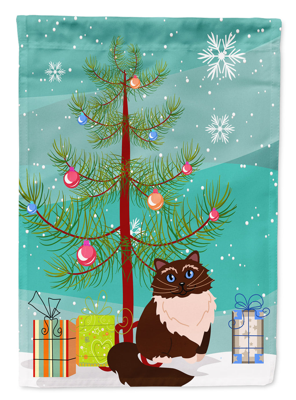 Himalayan Cat Merry Christmas Tree House Flag 28x40 Porch Sleeve Pole Decorative Outside Yard Banner Artwork Wall Hanging, Polyester