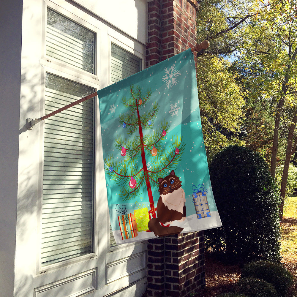 Himalayan Cat Merry Christmas Tree House Flag 28x40 Porch Sleeve Pole Decorative Outside Yard Banner Artwork Wall Hanging, Polyester