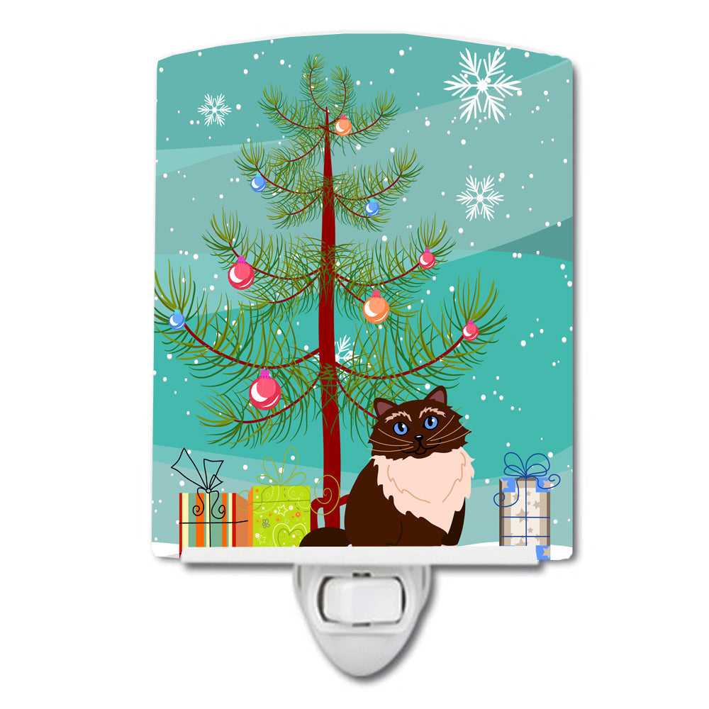 Himalayan Cat Merry Christmas Tree Ceramic Night Light Compact, UL-Certified, Ideal for Bedroom, Bathroom, Nursery, Hallway, Kitchen, 6x4x3, Multicolor