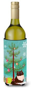 Himalayan Cat Merry Christmas Tree Wine Bottle Hugger Gift Sleeve for Standard 750 ml Bottles, Insulated Reusable Also Fits Mini Shot & Pint Bottles