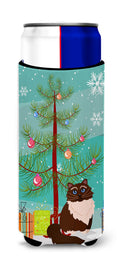 Himalayan Cat Merry Christmas Tree Slim Can Hugger , Insulated Foam Hugger for 12 oz Slim Cans, Beer Bottles & Water Bottles, Printed in USA