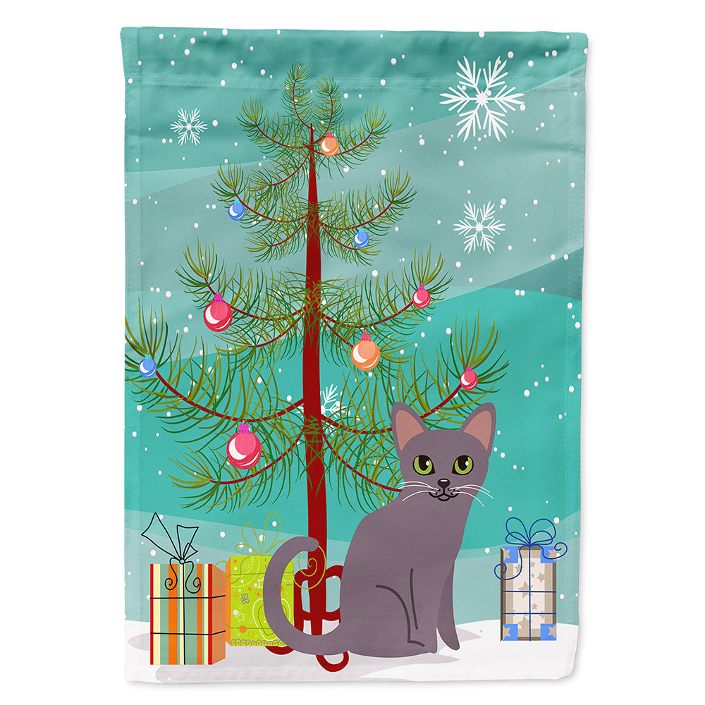 Korat Cat Merry Christmas Tree House Flag 28x40 Porch Sleeve Pole Decorative Outside Yard Banner Artwork Wall Hanging, Polyester