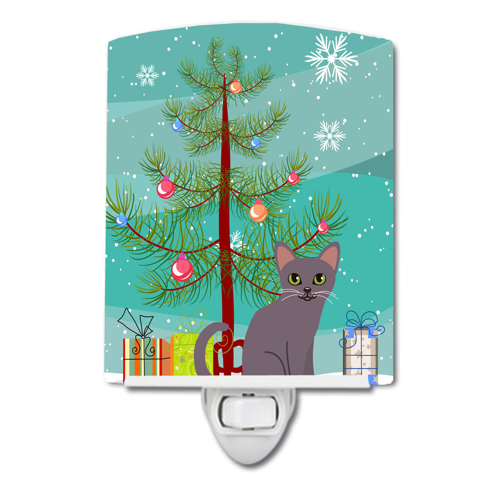 Korat Cat Merry Christmas Tree Ceramic Night Light Compact, UL-Certified, Ideal for Bedroom, Bathroom, Nursery, Hallway, Kitchen, 6x4x3, Multicolor