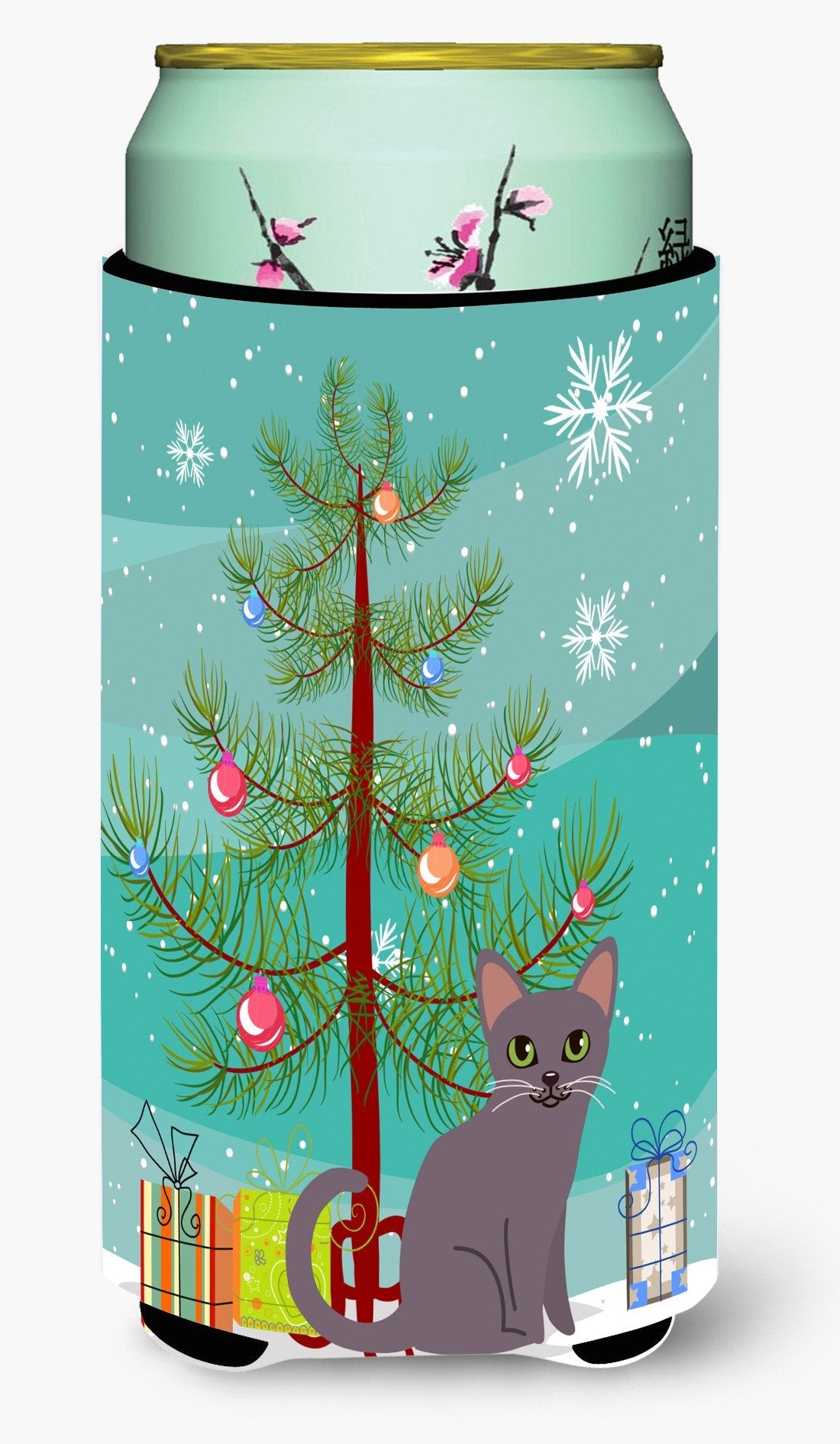 Korat Cat Merry Christmas Tree Tall Boy Hugger Can Cooler Sleeve Machine Washable Drink Collapsible Insulator Beverage Insulated Holder