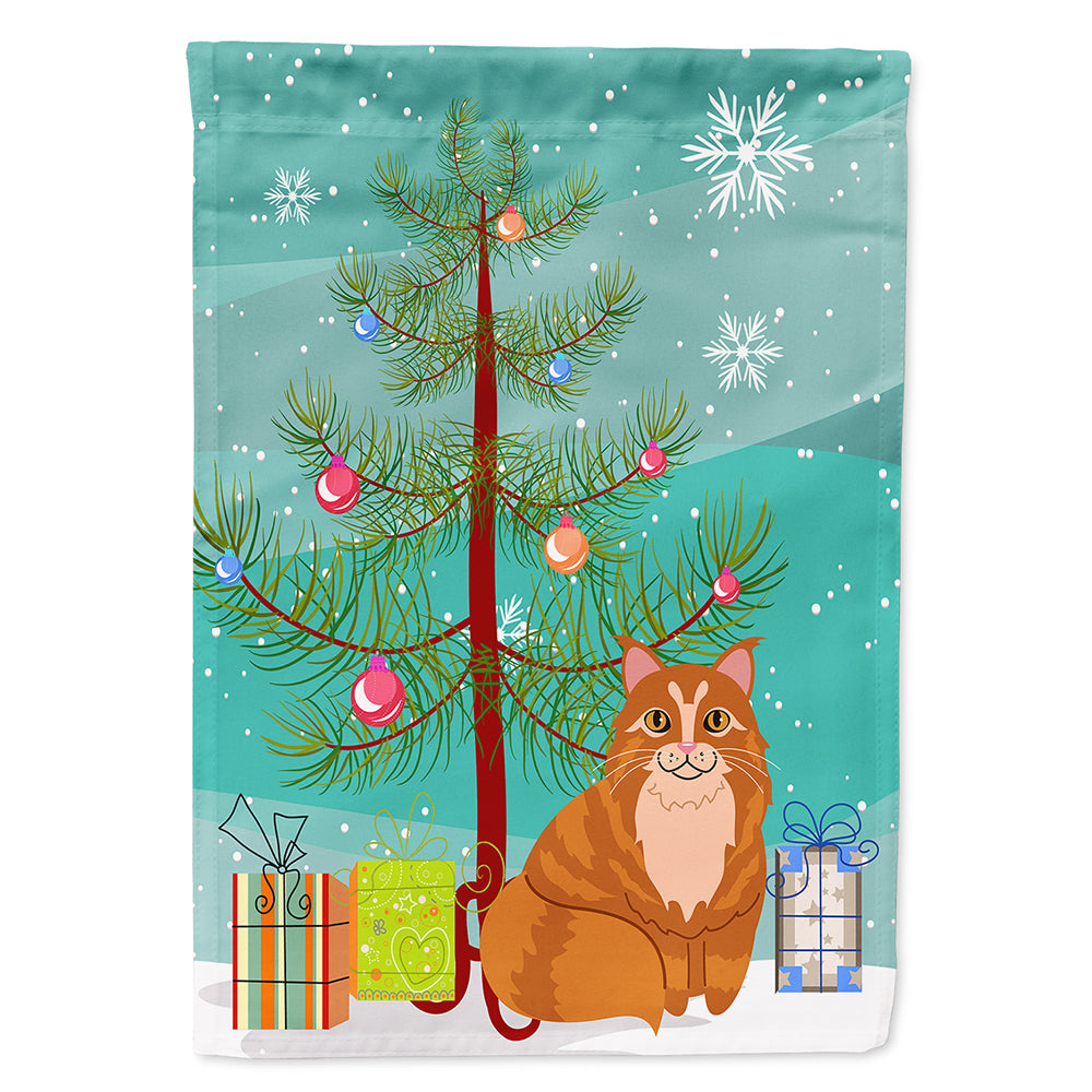 Maine Coon Cat Merry Christmas Tree House Flag 28x40 Porch Sleeve Pole Decorative Outside Yard Banner Artwork Wall Hanging, Polyester