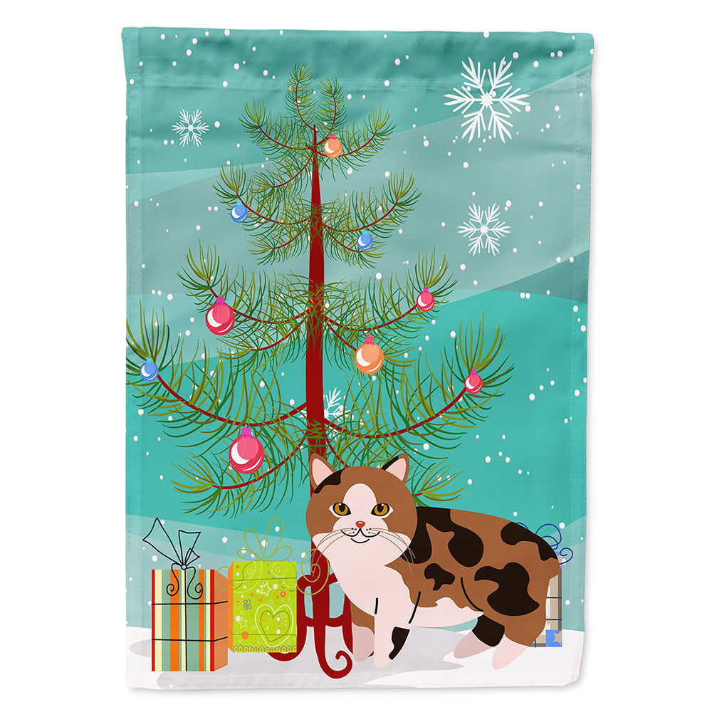 Manx Cat Merry Christmas Tree House Flag 28x40 Porch Sleeve Pole Decorative Outside Yard Banner Artwork Wall Hanging, Polyester