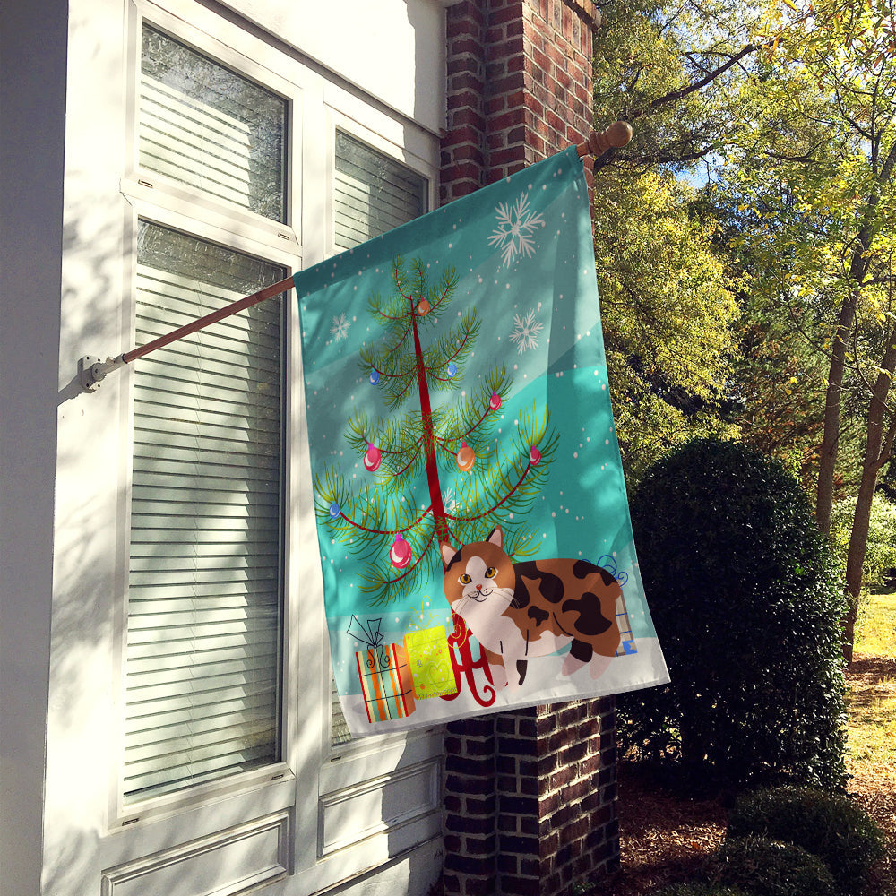 Manx Cat Merry Christmas Tree House Flag 28x40 Porch Sleeve Pole Decorative Outside Yard Banner Artwork Wall Hanging, Polyester